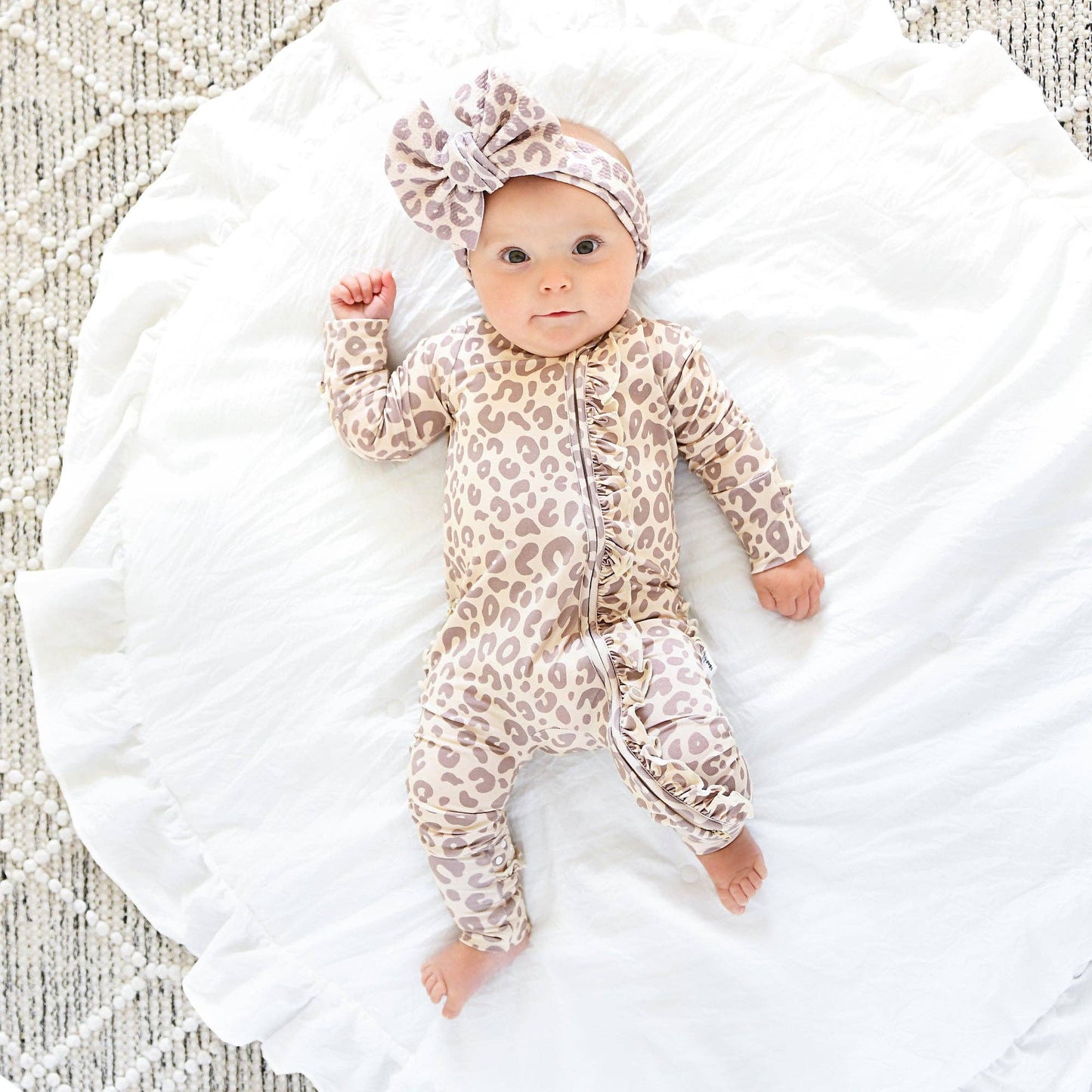 Amari Leopard RUFFLE ZIP Bamboo Onesie