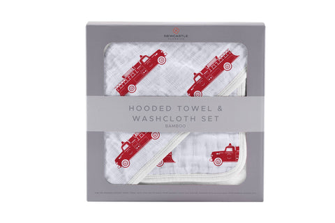 Fire Truck Hooded Towel and Washcloth Set