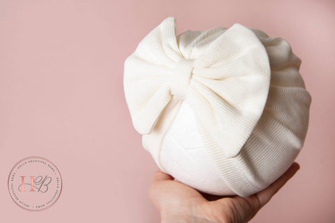 Cream Bow Ribbed Baby Turban