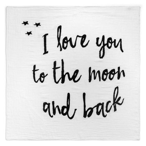 Modern Burlap - Organic Swaddle Blanket- I love you to the Moon and Back