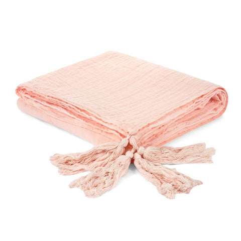 Modern Burlap - Organic Cotton Muslin XL Throw Blanket - Dusty Pink Tassels