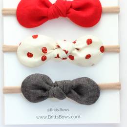 Red, Red Dot Dark Gray Knot Headband - Set of 3