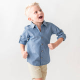 Blue Chambray Long Sleeve Button Down Shirt