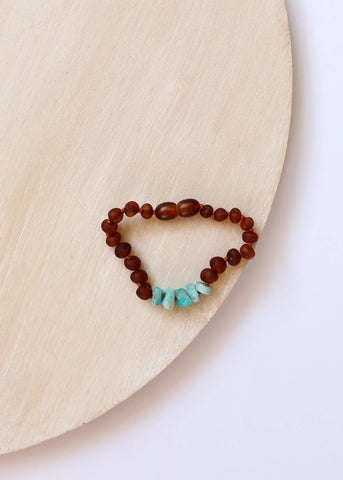 CanyonLeaf - Raw Cognac Amber + Raw Amazonite || Anklet or Bracelet
