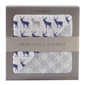 Blue Deer & Glacier Grey Plaid Newcastle Blanket