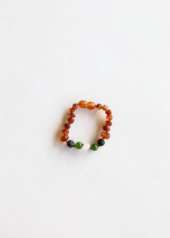 Raw Cognac Amber || Lava + Jade + Agate || Anklet or Bracelet