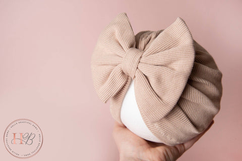 Beige Ribbed Bow Baby Turban