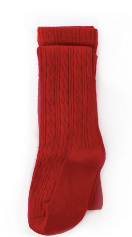 Little Stocking Co- True Red Cable Knit Tights