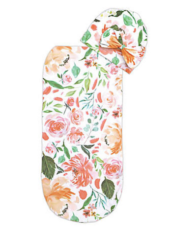Cutie Cocoon; Matching Cocoon & Hat Set - Peach Floral