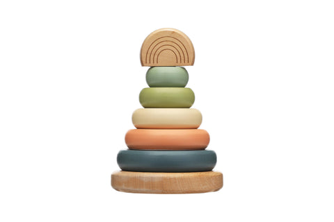 Pearhead - Wooden Stacking Rainbow Tower Baby Toy, Nursery Decor