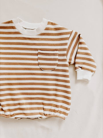 Sweatshirt Romper - Tan Stripe