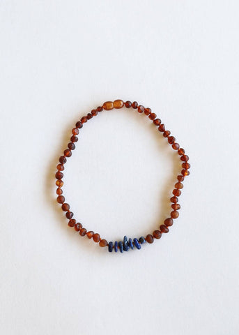 CanyonLeaf - Raw Cognac Amber + Raw Lapis Stone Necklace