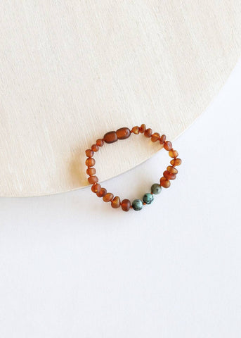 CanyonLeaf - Raw Cognac Amber + Turquoise Jasper || Anklet or Bracelet