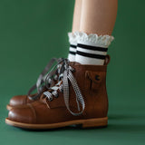 Little Stocking Co. - Black Stripe Lace Midi Socks