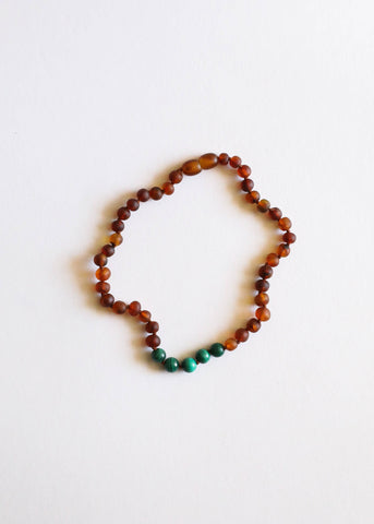 CanyonLeaf - Raw Cognac Amber + Malachite || Necklace