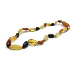 Polished Multi Bean Baltic Amber Necklace for Baby, Infant, Toddler, Big Kid.