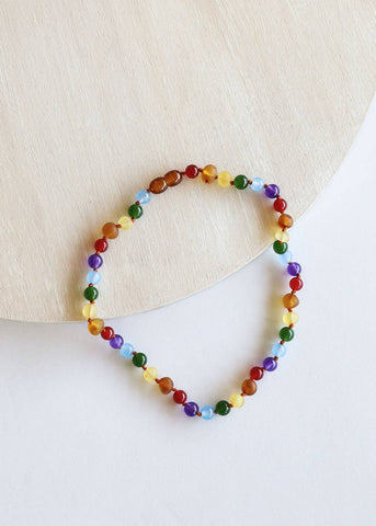 Raw Amber + Gemstone Rainbow Necklace