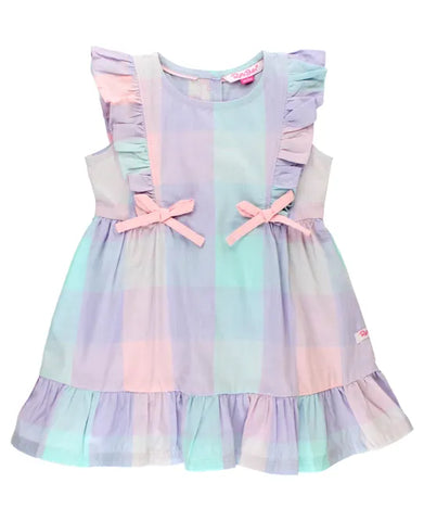 Cotton Candy Plaid Pinafore Bow Dress
