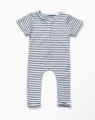 Orcas Lucille - Ribbed Henley Romper - B&W Stripe