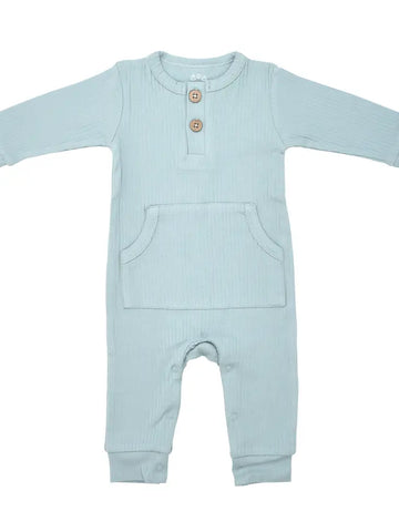 Baby Ribbed Playsuit with Pockets  Robbins Egg